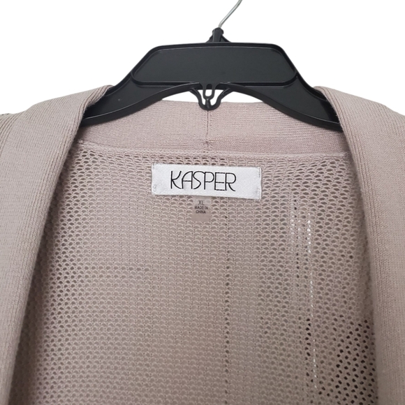 Kasper Open Front Open Weave Taupe Cardigan - XL - Picture 2 of 4